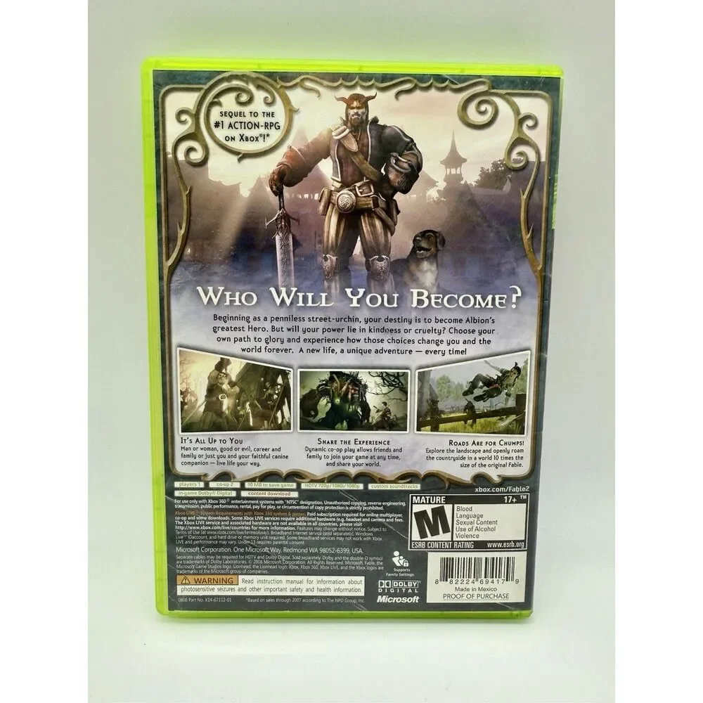 Fable 2 (Xbox 360, 2018)‎ Game And Case, No Manual Tested